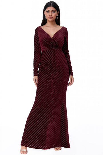 Goddiva Velvet Stripe Maxi Dress Goddiva